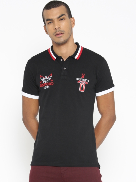 

PORTBLAIR Men Black Solid Polo Collar T-shirt