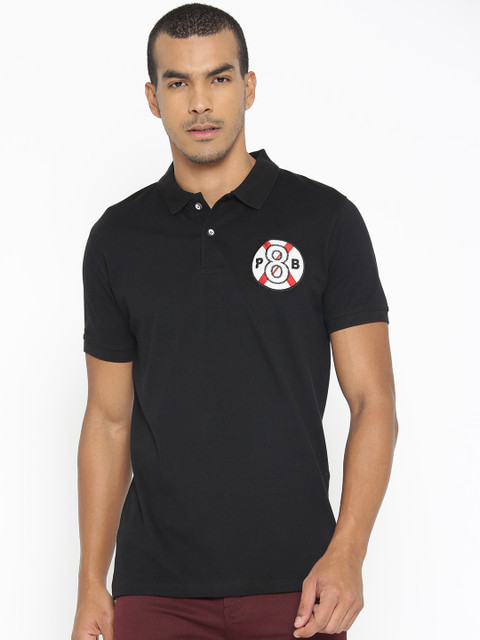 

PORTBLAIR Men Black Solid Polo Collar T-shirt