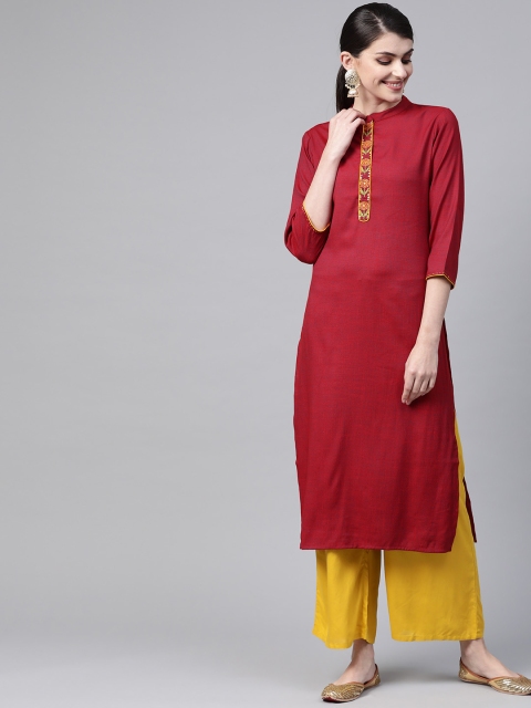 

Meeranshi Women Maroon Solid Straight Kurta