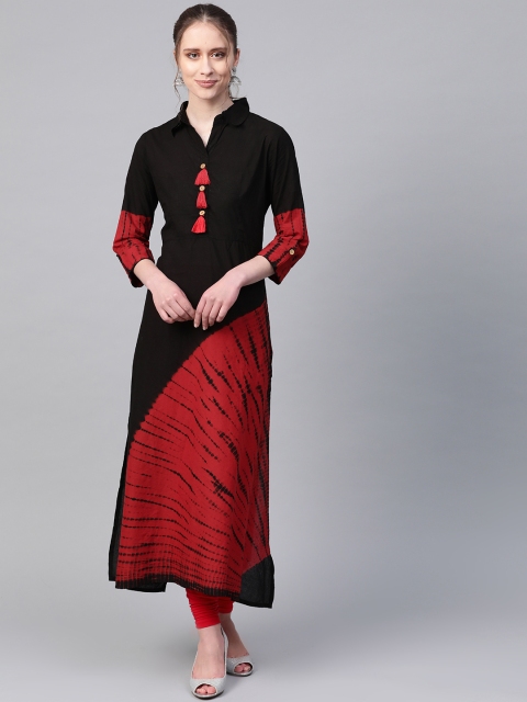 

Meeranshi Women Black & Red Dyed A-Line Kurta