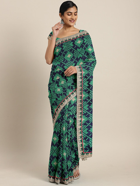 

Soch Navy Blue & Green Pure Georgette Printed Saree