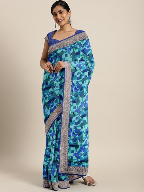 

Soch Blue Printed Poly Chiffon Saree