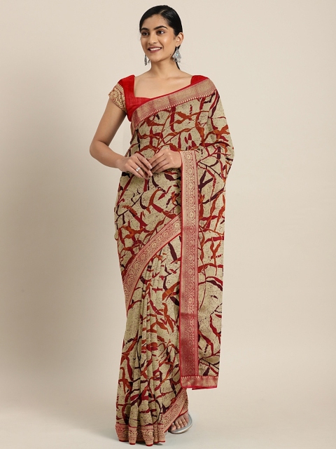 

Soch Beige & Red Pure Georgette Printed Saree
