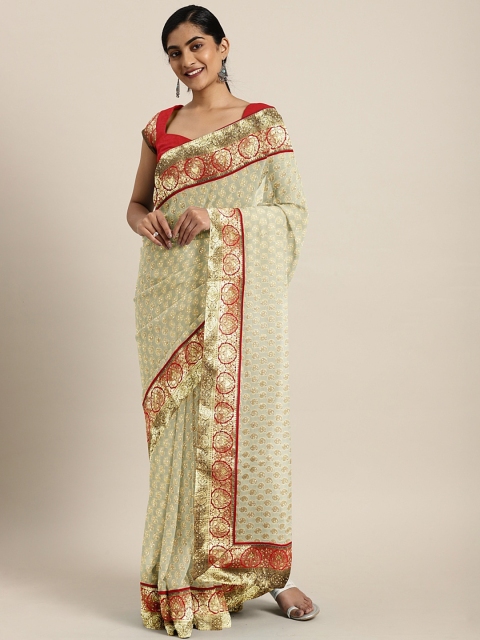 

Soch Beige & Gold-Toned Poly Georgette Embellished Saree