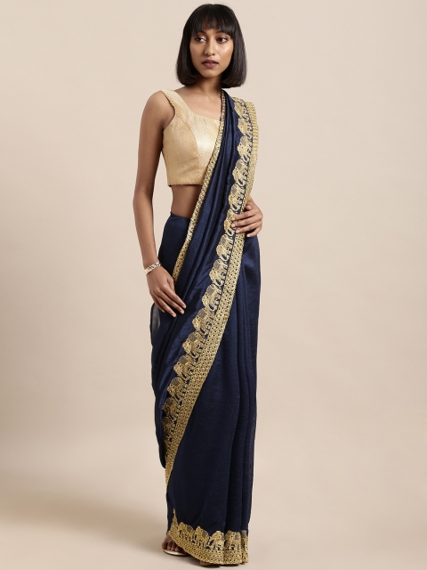 

Soch Navy Blue & Gold-Toned Art Silk Solid Saree