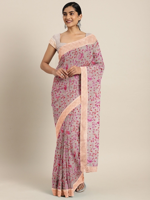 

Soch Grey & Pink Pure Georgette Printed Saree