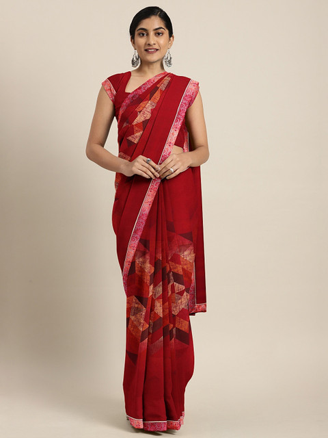 

Soch Red & Beige Pure Georgette Printed Saree