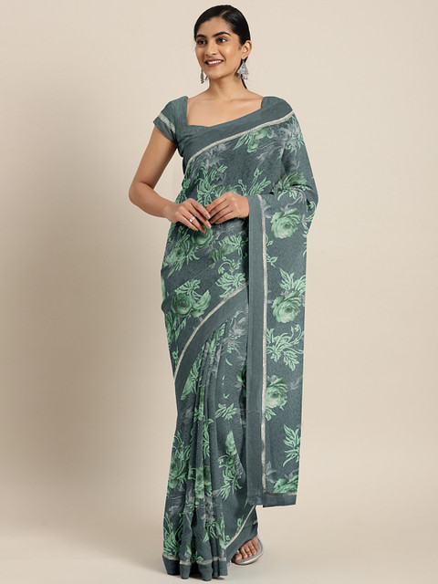 

Soch Grey & Green Pure Georgette Printed Saree