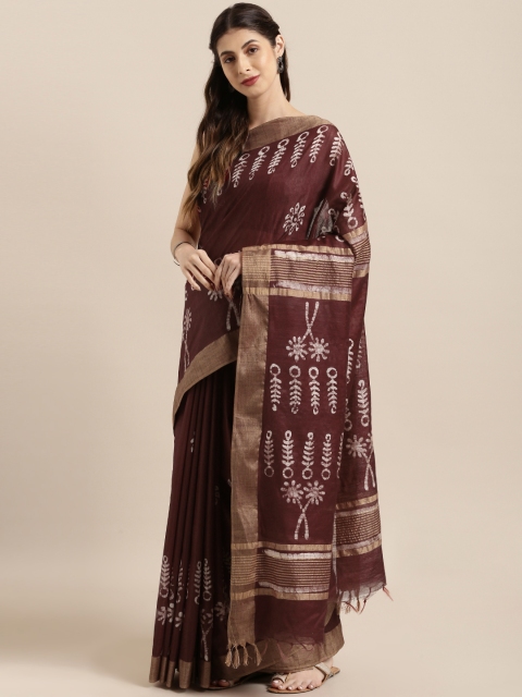 

Mitera Brown Silk Blend Printed Bhagalpuri Chanderi Saree