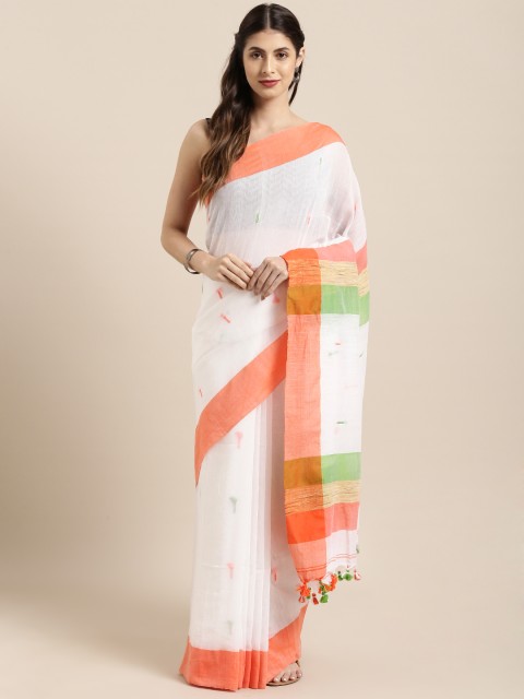 

Mitera White & Orange Pure Cotton Woven Design Khadi Saree