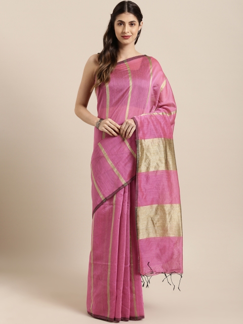 

Mitera Pink & Beige Pure Cotton Striped Khadi Saree