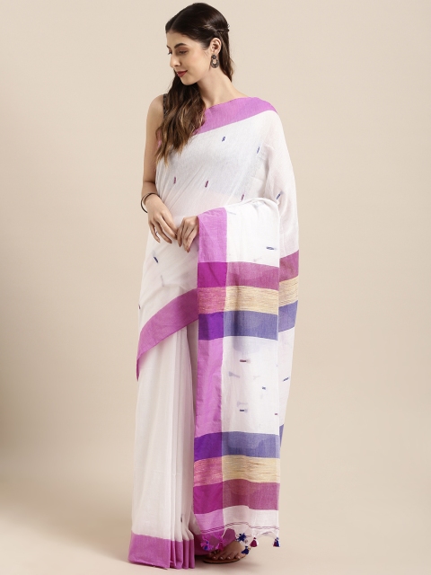 

Mitera White & Pink Pure Cotton Woven Design Khadi Saree
