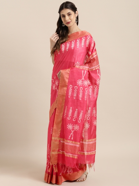 

Mitera Pink Silk Blend Printed Bhagalpuri Chanderi Saree
