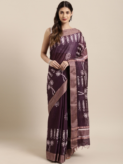

Mitera Violet Silk Blend Printed Chanderi Saree