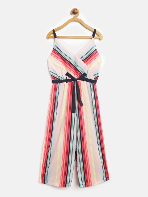 

Natilene Girls Pink & Blue Striped Basic Jumpsuit