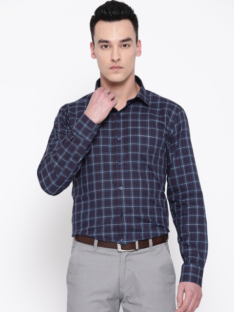 

Hancock Men Navy Blue & Red Slim Fit Checked Formal Shirt