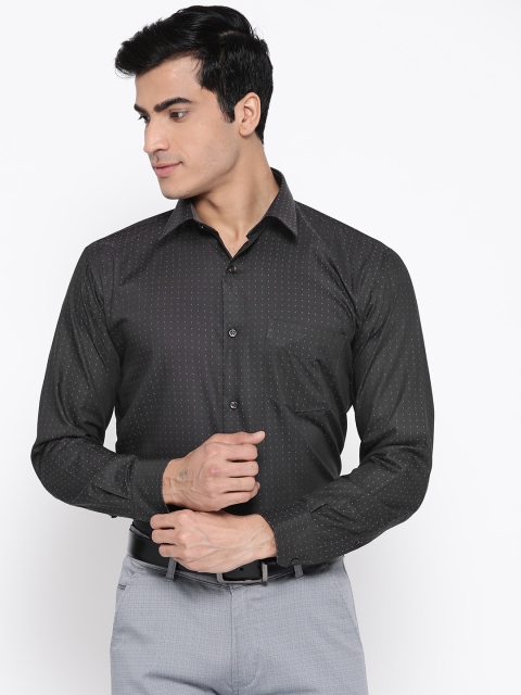 

Hancock Men Charcoal Grey Premium Slim Fit Self Design Formal Shirt