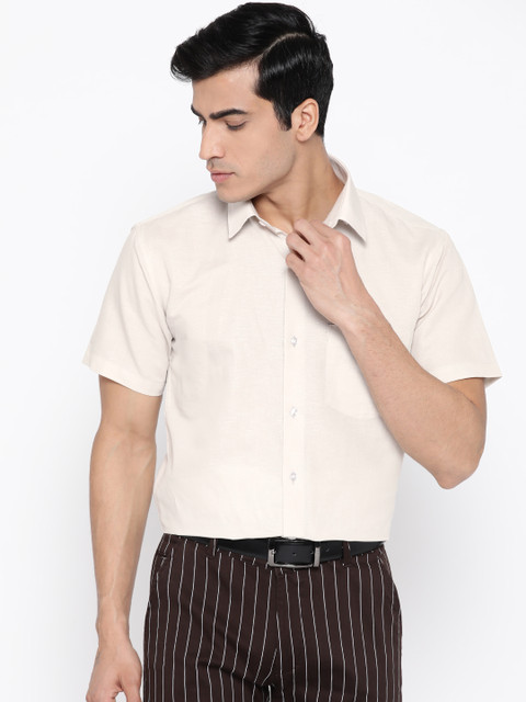 

Hancock Men Beige Slim Fit Solid Formal Shirt