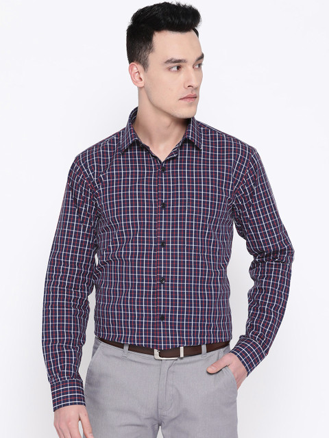 

Hancock Men Navy Blue & Red Slim Fit Checked Formal Shirt
