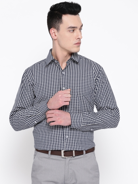 

Hancock Men Navy Blue & White Slim Fit Checked Formal Shirt