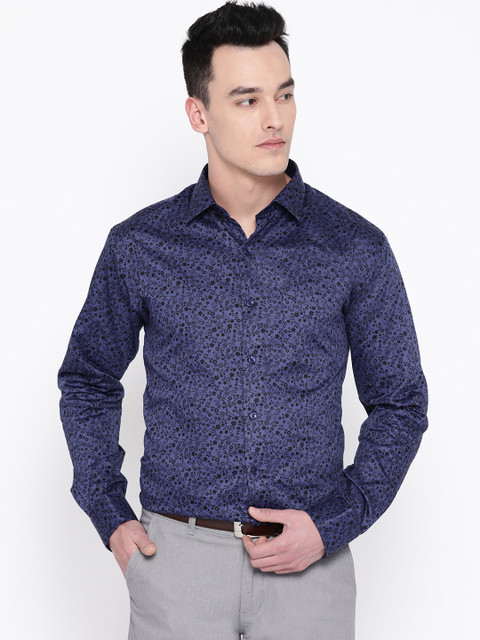 

Hancock Men Blue & Black Slim Fit Printed Formal Shirt