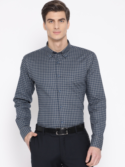 

Hancock Men Navy Blue & Grey Slim Fit Checked Formal Shirt