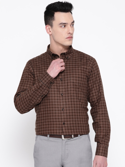 

Hancock Men Coffee Brown & Charcoal Grey Slim Fit Checked Formal Shirt
