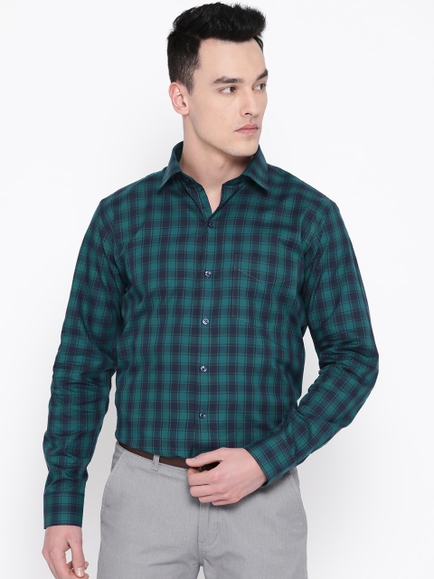 

Hancock Men Green & Navy Blue Slim Fit Checked Formal Shirt