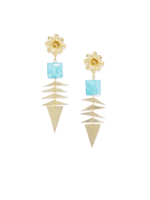 

ARUS Gold-Toned & Blue Geometric Drop Earrings