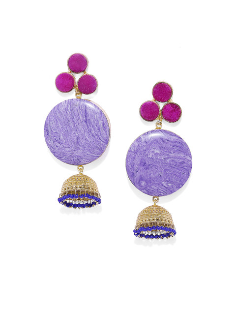 

ARUS Gold-Toned & Purple Dome Shaped Jhumkas