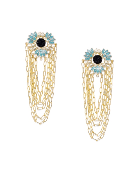 

ARUS Gold-Toned & Black Floral Drop Earrings