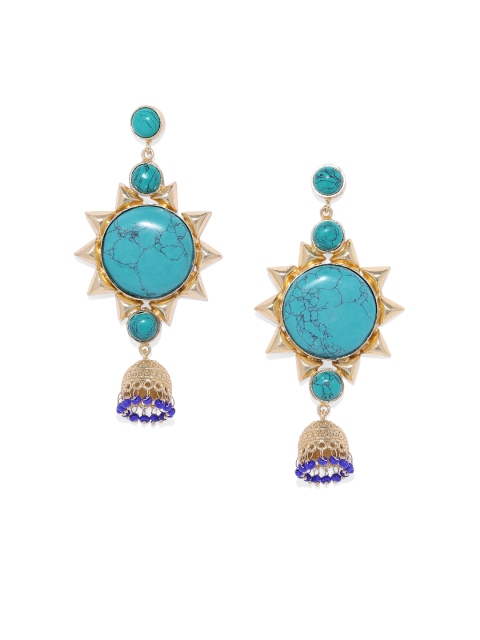 

ARUS Gold-Toned & Green Dome Shaped Jhumkas