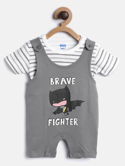 

Moms Love Boys White & Grey Striped T-shirt with Rompers