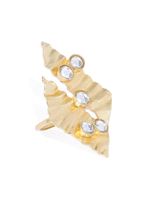 

Pipa Bella Women Gold-Plated Amber Kundan Adjustable Finger Ring