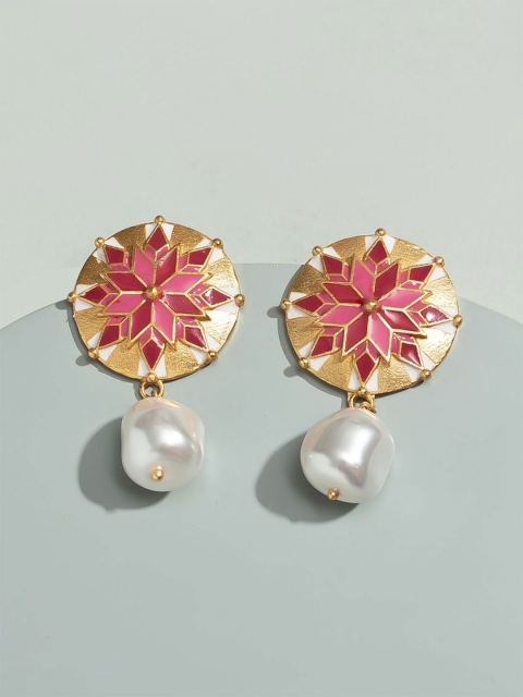 

Pipa Bella Gold-Plated & Pink Circular Drop Earrings