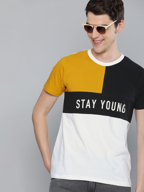 

HERE&NOW Men White & Black Colourblocked Round Neck T-shirt