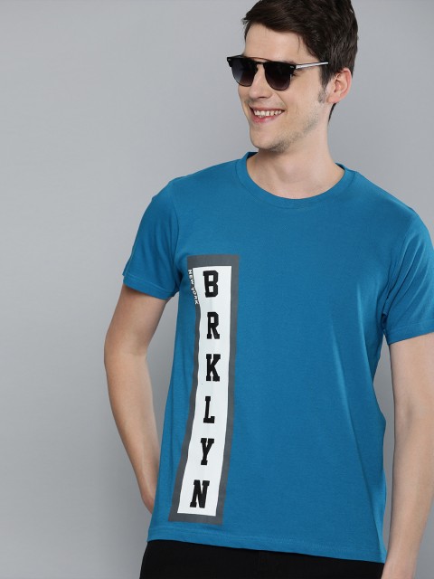 

HERE&NOW Men Blue Printed Round Neck T-shirt