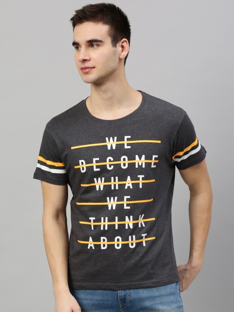 

HERE&NOW Men Charcoal Grey Printed Round Neck T-shirt