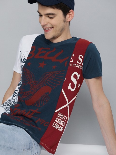 

HERE&NOW Men Navy Blue Printed Round Neck T-shirt