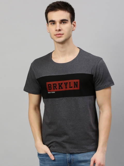 

HERE&NOW Men Charcoal Grey Printed Round Neck T-shirt