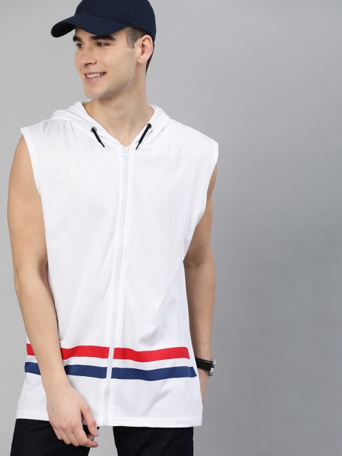 

HERE&NOW Men White & Red Striped Hooded Sweatshirt