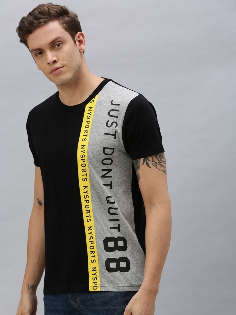 

HERE&NOW Men Black & Grey Printed Round Neck T-shirt
