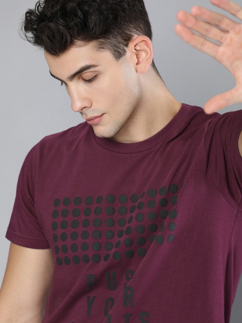 

HERE&NOW Men Burgundy Printed Round Neck T-shirt