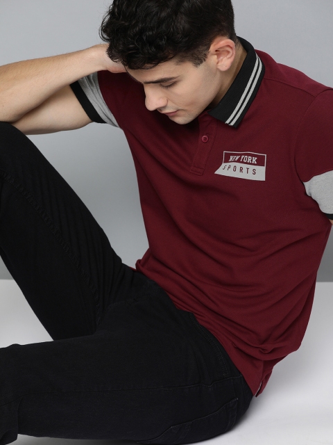 

HERE&NOW Men Maroon Solid Polo Collar T-shirt