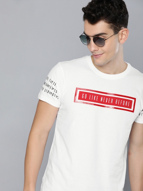 

HERE&NOW Men White Printed Round Neck T-shirt