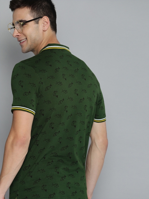 

HERE&NOW Men Green & Black Printed Polo Collar T-shirt