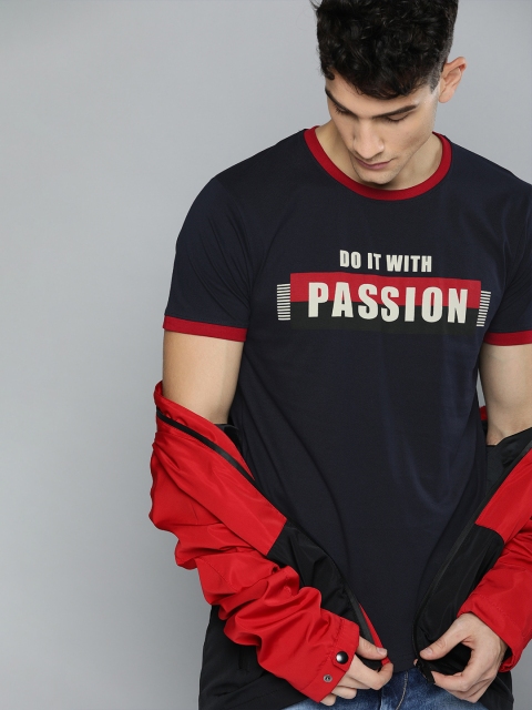 

HERE&NOW Men Navy Blue Printed Round Neck T-shirt