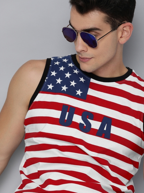 

HERE&NOW Men White & Red Printed Round Neck T-shirt