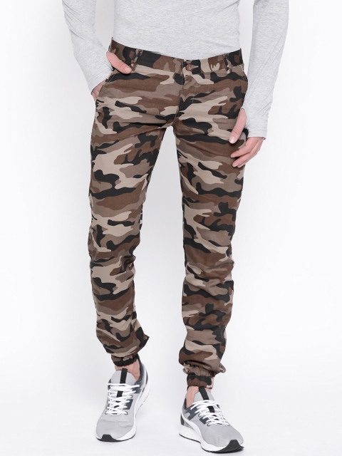 

Luxrio Men Brown & Black Slim Fit Camouflage Printed Joggers