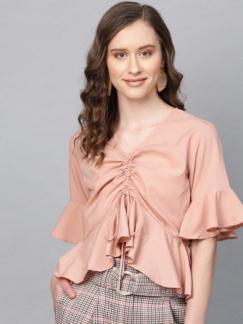 

ATRAENTA Women Peach-Coloured Solid A-Line Top